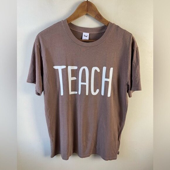 Aritzia TNA boxy brown cotton scoop neck short sleeve TEE shirt size small teach - Picture 1 of 10